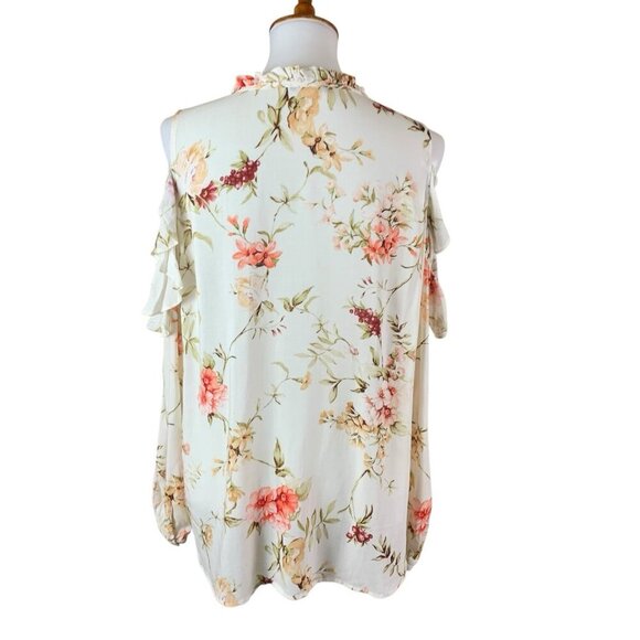 Maven West Ruffle Sleeve Floral Cold Shoulder Blouse Large - Picture 4 of 6
